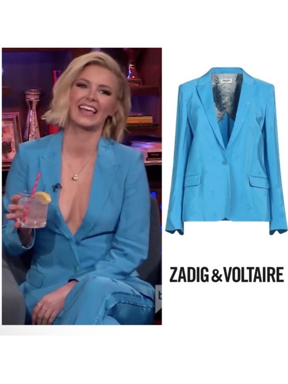 New! Zadig & Voltaire Blue Star Jacquard Blazer Tailored Jacket